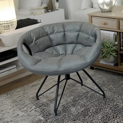Contemporary Nordic Tech Fabric & Iron Round Accent Chair With Backrest Armrest For Living Room