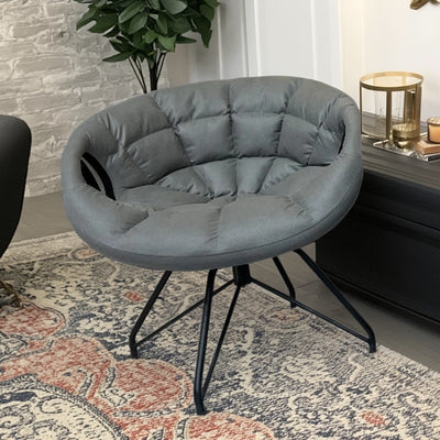 Contemporary Nordic Tech Fabric & Iron Round Accent Chair With Backrest Armrest For Living Room