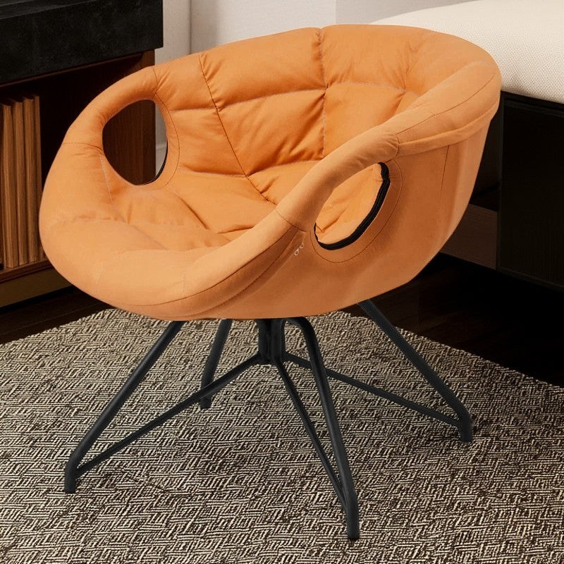 Contemporary Nordic Tech Fabric & Iron Round Accent Chair With Backrest Armrest For Living Room