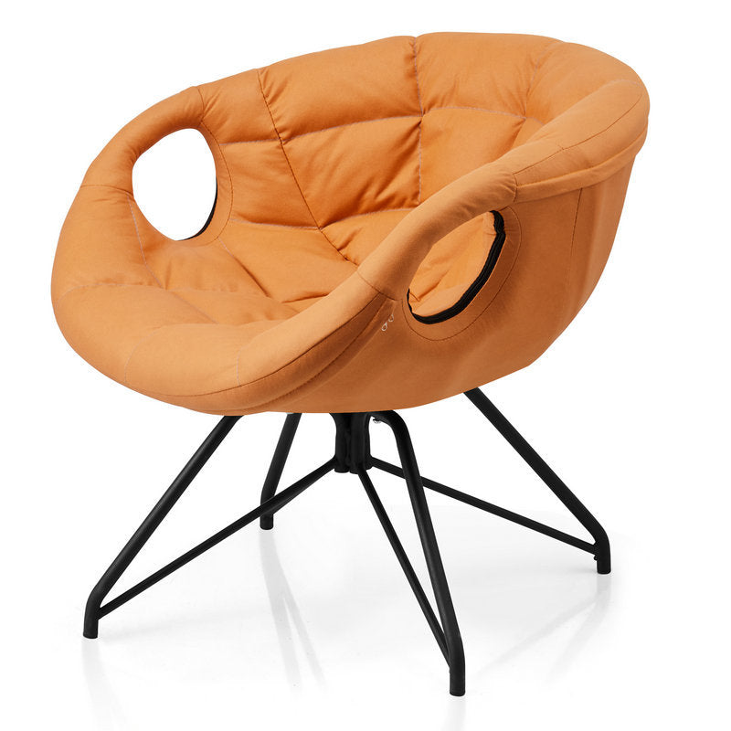 Contemporary Nordic Tech Fabric & Iron Round Accent Chair With Backrest Armrest For Living Room