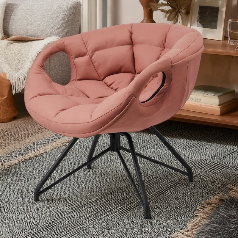 Contemporary Nordic Tech Fabric & Iron Round Accent Chair With Backrest Armrest For Living Room