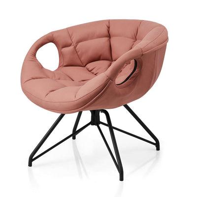 Contemporary Nordic Tech Fabric & Iron Round Accent Chair With Backrest Armrest For Living Room