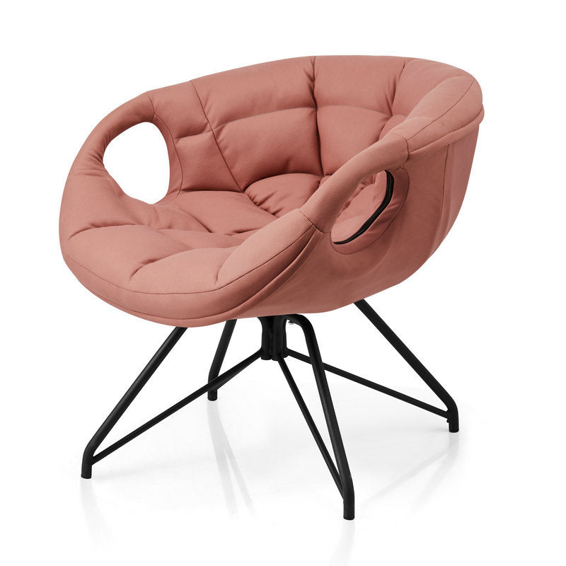 Contemporary Nordic Tech Fabric & Iron Round Accent Chair With Backrest Armrest For Living Room