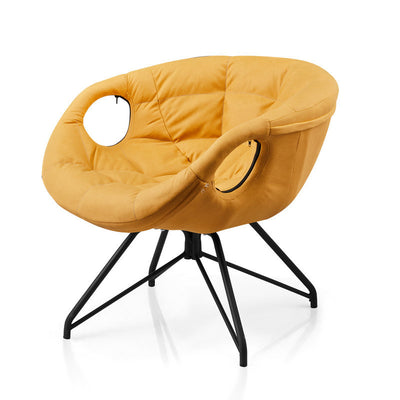Contemporary Nordic Tech Fabric & Iron Round Accent Chair With Backrest Armrest For Living Room