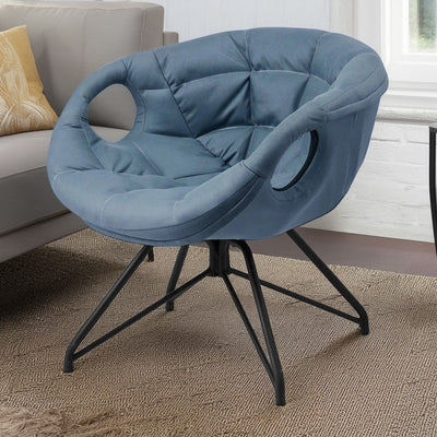 Contemporary Nordic Tech Fabric & Iron Round Accent Chair With Backrest Armrest For Living Room
