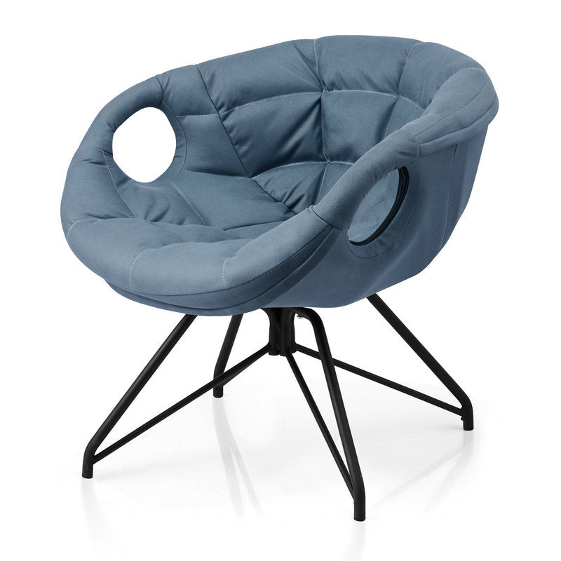 Contemporary Nordic Tech Fabric & Iron Round Accent Chair With Backrest Armrest For Living Room