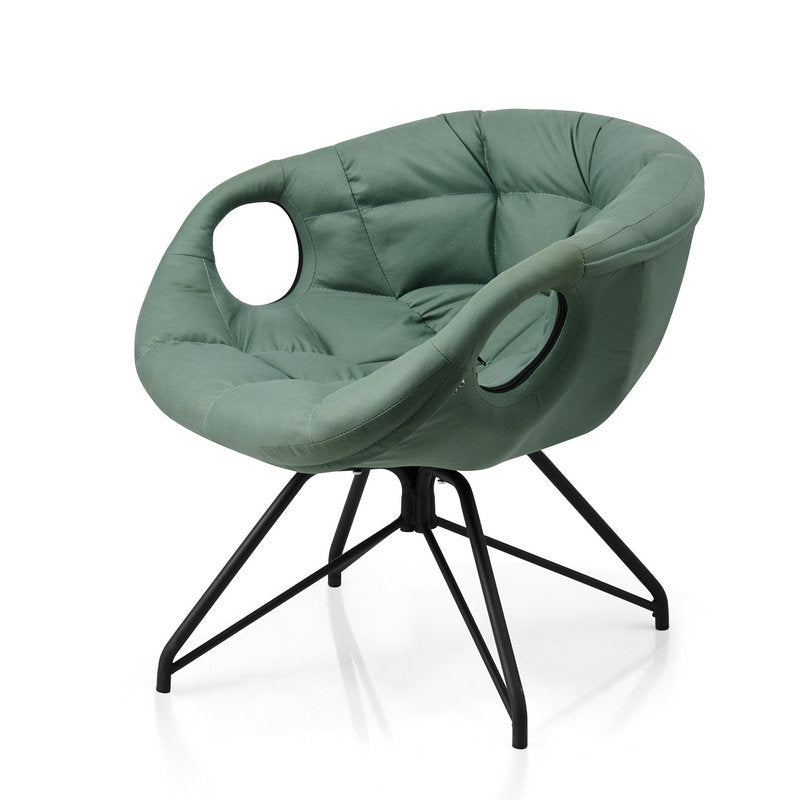 Contemporary Nordic Tech Fabric & Iron Round Accent Chair With Backrest Armrest For Living Room