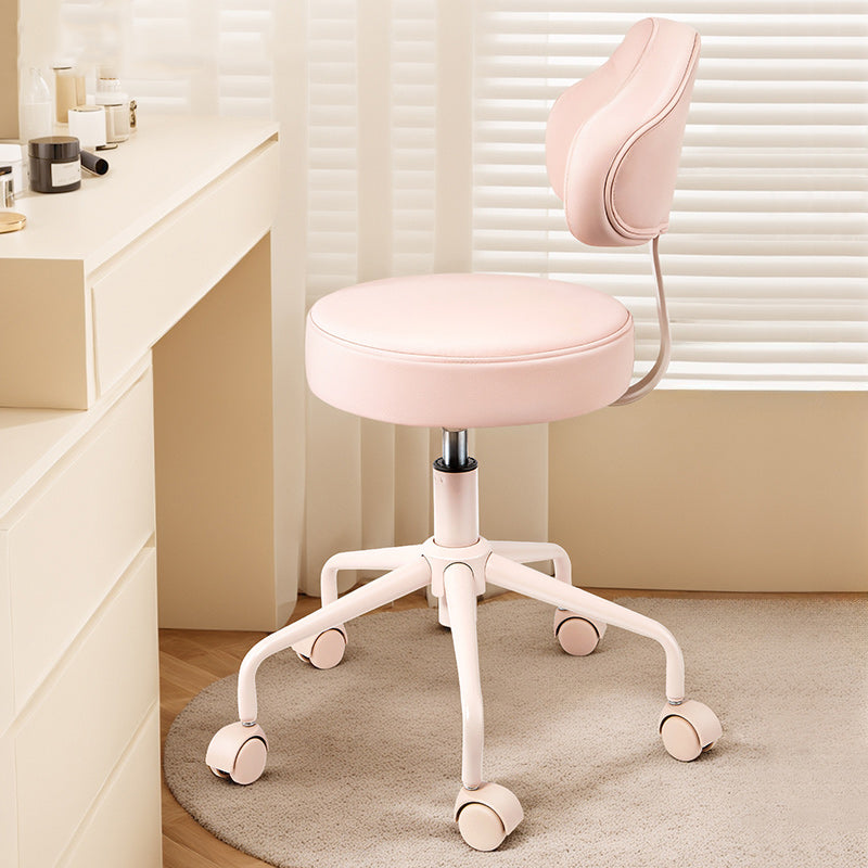 Contemporary Nordic Leather & Metal Cloud-Shaped Round Swivel Vanity Stool Backrest For Bedroom & Home Office