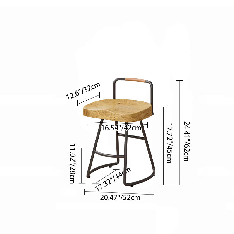Traditioneller Bauernhaus Barhocker aus massivem Holz & Eisen mit Rückenlehne & Fußstütze für Küche & Bar 