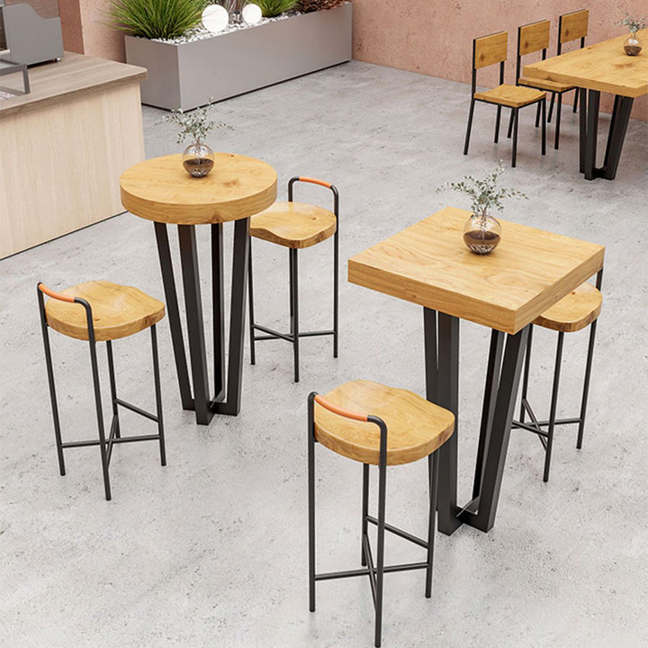 Taburete cuadrado de bar de madera de pino estilo farmhouse tradicional con respaldo y reposapiés para cocina y bar 