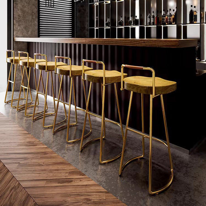 Taburete cuadrado de bar de madera de pino estilo farmhouse tradicional con respaldo y reposapiés para cocina y bar 