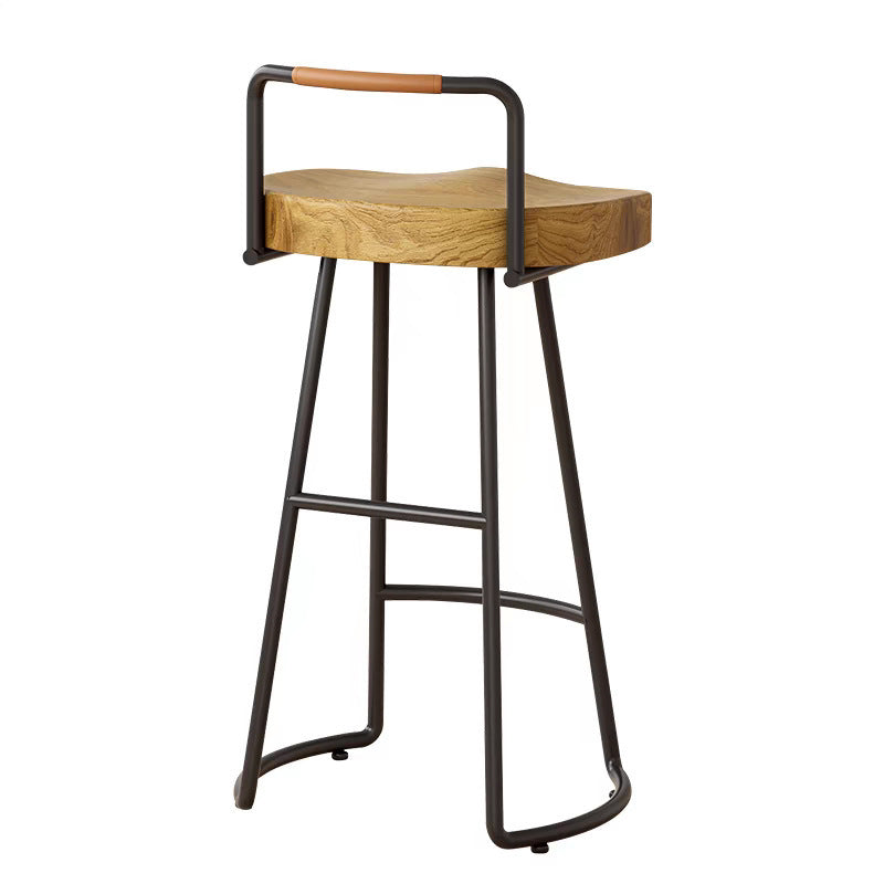 Taburete cuadrado de bar de madera de pino estilo farmhouse tradicional con respaldo y reposapiés para cocina y bar 