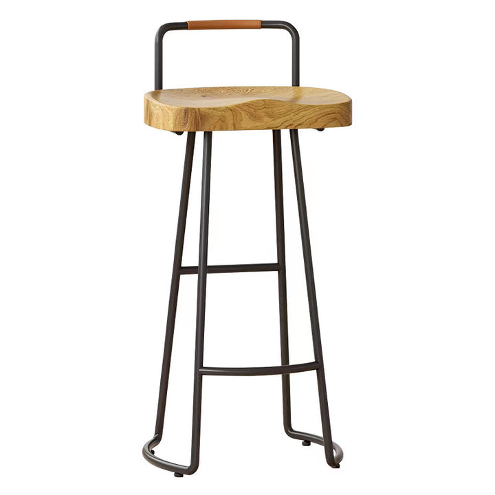 Taburete cuadrado de bar de madera de pino estilo farmhouse tradicional con respaldo y reposapiés para cocina y bar 