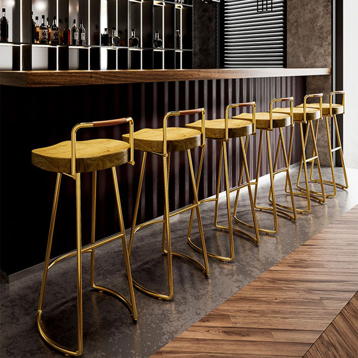 Taburete cuadrado de bar de madera de pino estilo farmhouse tradicional con respaldo y reposapiés para cocina y bar 