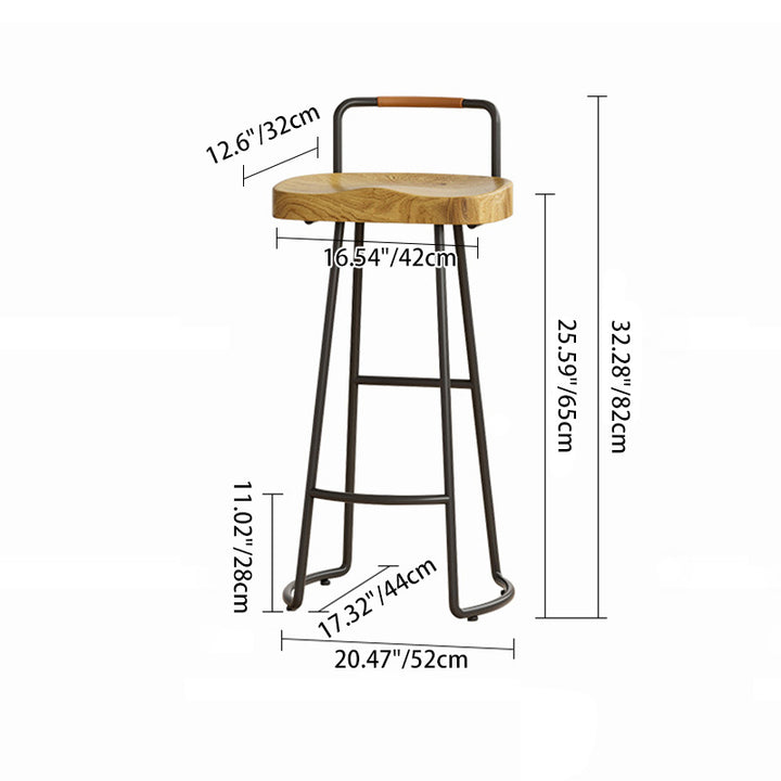 Taburete cuadrado de bar de madera de pino estilo farmhouse tradicional con respaldo y reposapiés para cocina y bar 