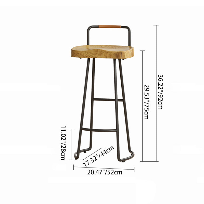 Taburete cuadrado de bar de madera de pino estilo farmhouse tradicional con respaldo y reposapiés para cocina y bar 