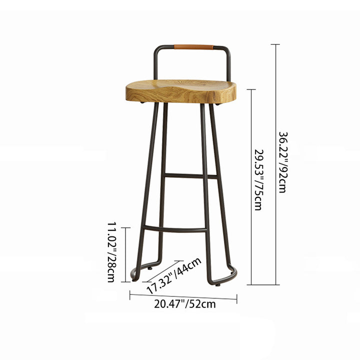 Taburete cuadrado de bar de madera de pino estilo farmhouse tradicional con respaldo y reposapiés para cocina y bar 