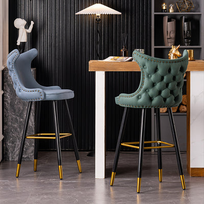 Moderner Luxus Tech-Stoff & Samt Eisen Wingback Nagelkopf Trim Barhocker Rückenlehne & Fußstütze für Küche & Bar 