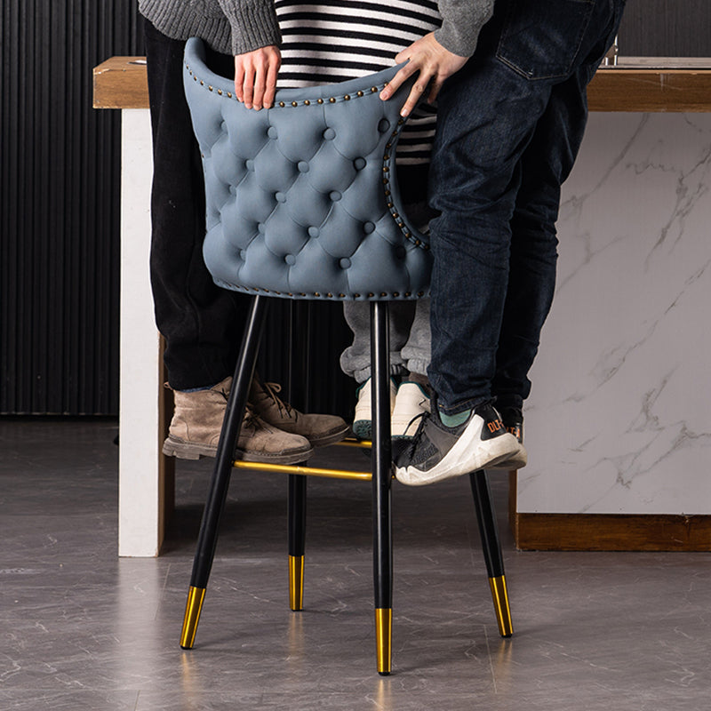 Modern Luxury Synthetic Fabric &amp; Velvet Iron Wingback Nailhead Trim Bar Stool Backrest &amp; Footrest For Kitchen &amp; Bar