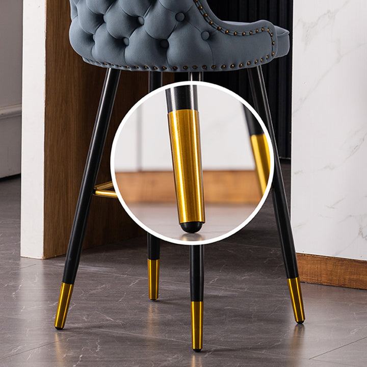 Modern Luxury Synthetic Fabric &amp; Velvet Iron Wingback Nailhead Trim Bar Stool Backrest &amp; Footrest For Kitchen &amp; Bar