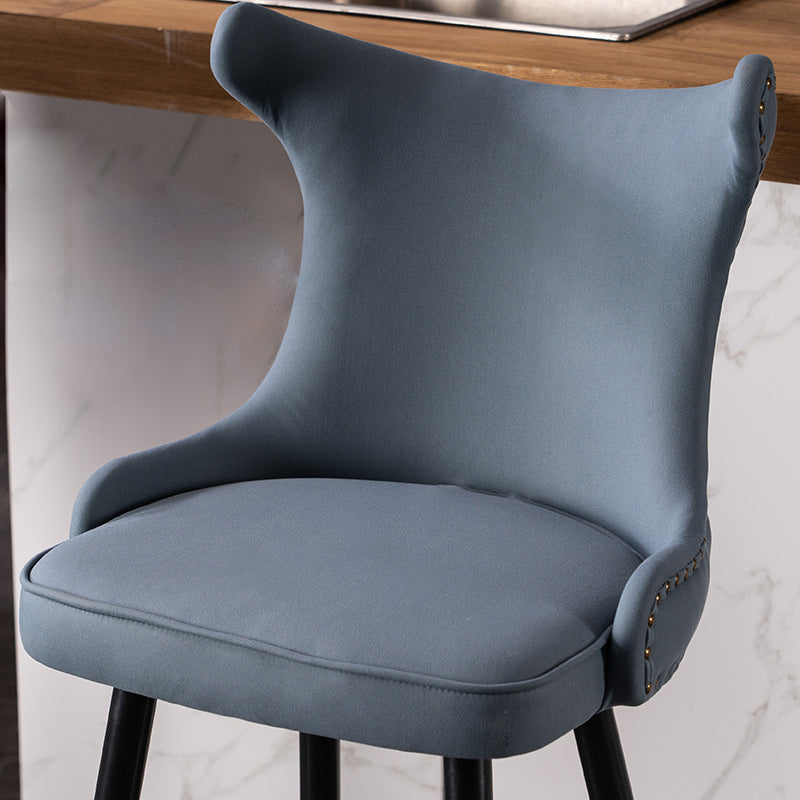 Modern Luxury Synthetic Fabric &amp; Velvet Iron Wingback Nailhead Trim Bar Stool Backrest &amp; Footrest For Kitchen &amp; Bar