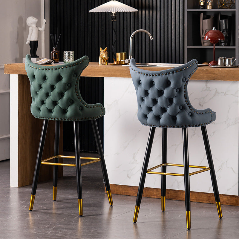 Modern Luxury Synthetic Fabric &amp; Velvet Iron Wingback Nailhead Trim Bar Stool Backrest &amp; Footrest For Kitchen &amp; Bar