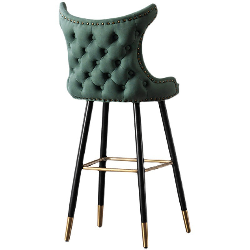 Modern Luxury Synthetic Fabric &amp; Velvet Iron Wingback Nailhead Trim Bar Stool Backrest &amp; Footrest For Kitchen &amp; Bar