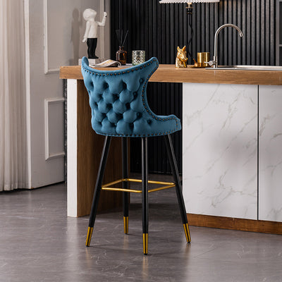 Moderner Luxus Tech-Stoff & Samt Eisen Wingback Nagelkopf Trim Barhocker Rückenlehne & Fußstütze für Küche & Bar 