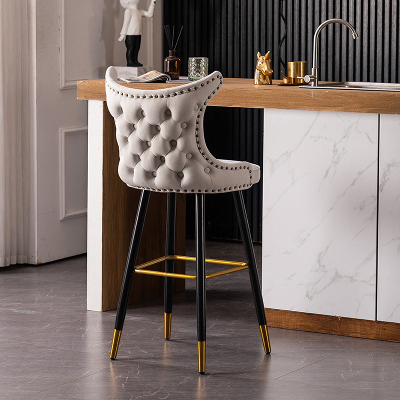 Modern Luxury Synthetic Fabric &amp; Velvet Iron Wingback Nailhead Trim Bar Stool Backrest &amp; Footrest For Kitchen &amp; Bar