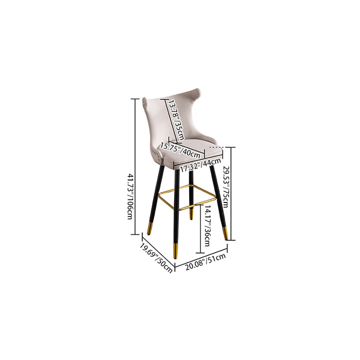 Modern Luxury Synthetic Fabric &amp; Velvet Iron Wingback Nailhead Trim Bar Stool Backrest &amp; Footrest For Kitchen &amp; Bar