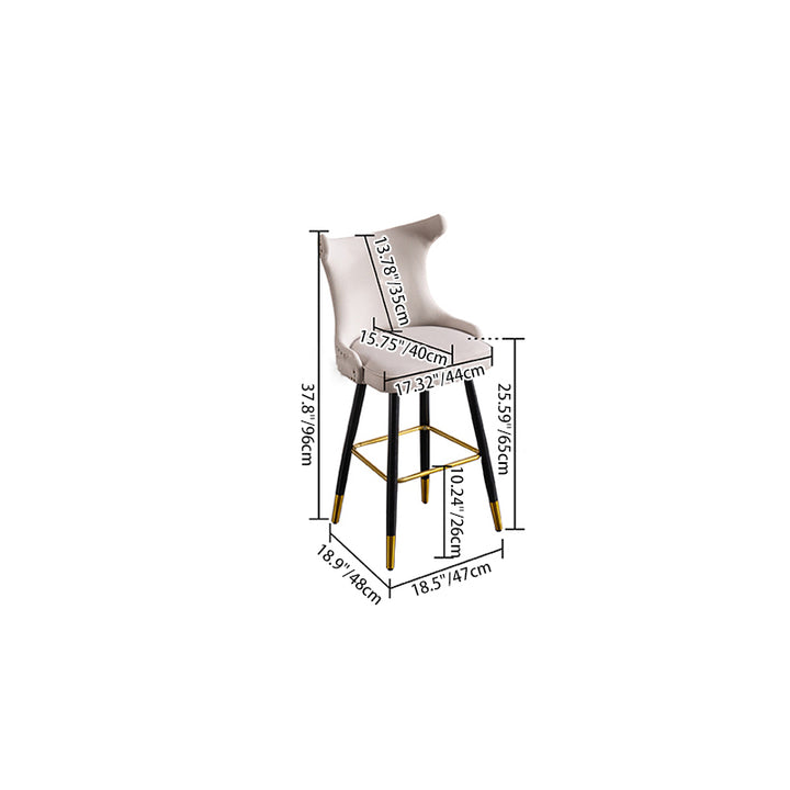 Modern Luxury Synthetic Fabric &amp; Velvet Iron Wingback Nailhead Trim Bar Stool Backrest &amp; Footrest For Kitchen &amp; Bar