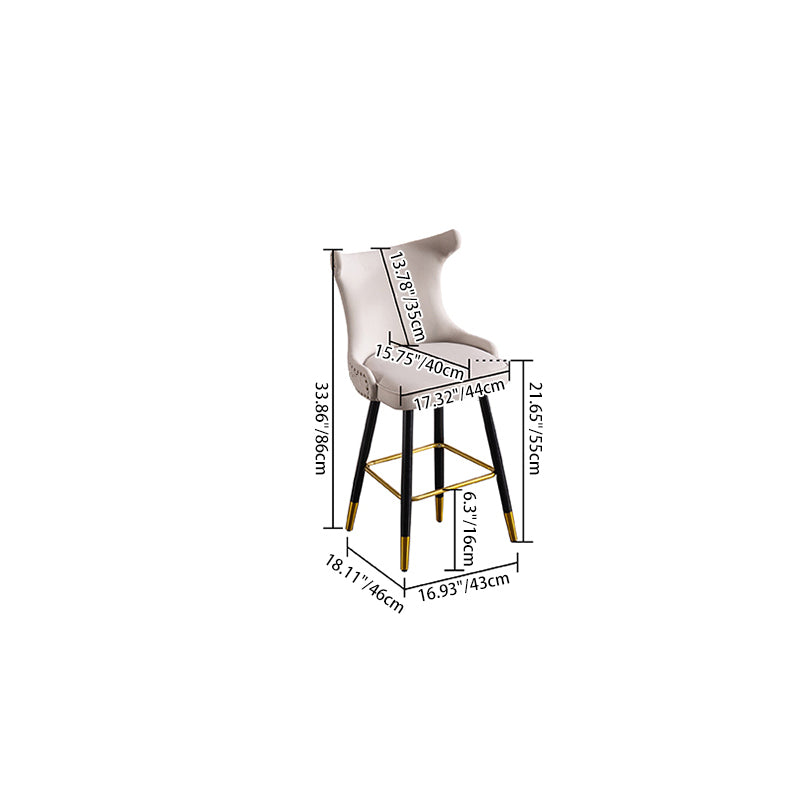 Modern Luxury Synthetic Fabric &amp; Velvet Iron Wingback Nailhead Trim Bar Stool Backrest &amp; Footrest For Kitchen &amp; Bar