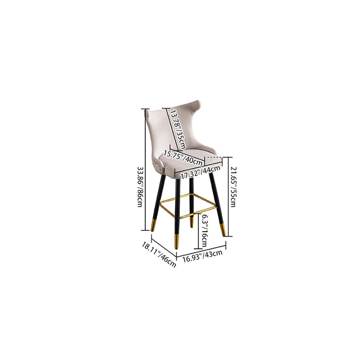 Modern Luxury Synthetic Fabric &amp; Velvet Iron Wingback Nailhead Trim Bar Stool Backrest &amp; Footrest For Kitchen &amp; Bar