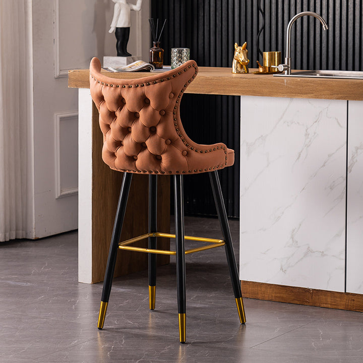 Modern Luxury Synthetic Fabric &amp; Velvet Iron Wingback Nailhead Trim Bar Stool Backrest &amp; Footrest For Kitchen &amp; Bar