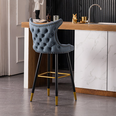 Moderner Luxus Tech-Stoff & Samt Eisen Wingback Nagelkopf Trim Barhocker Rückenlehne & Fußstütze für Küche & Bar 