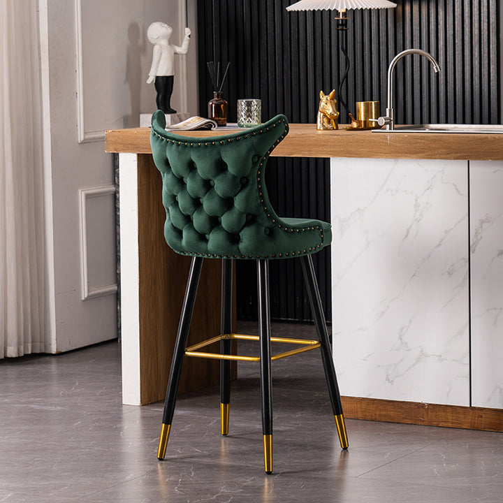 Modern Luxury Synthetic Fabric &amp; Velvet Iron Wingback Nailhead Trim Bar Stool Backrest &amp; Footrest For Kitchen &amp; Bar