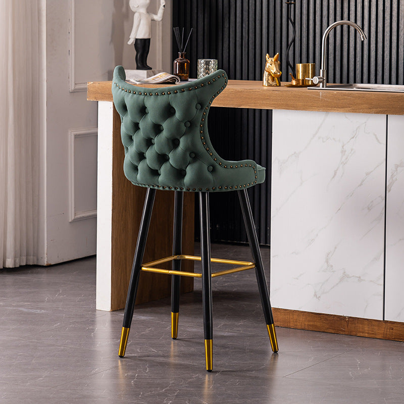 Modern Luxury Synthetic Fabric &amp; Velvet Iron Wingback Nailhead Trim Bar Stool Backrest &amp; Footrest For Kitchen &amp; Bar