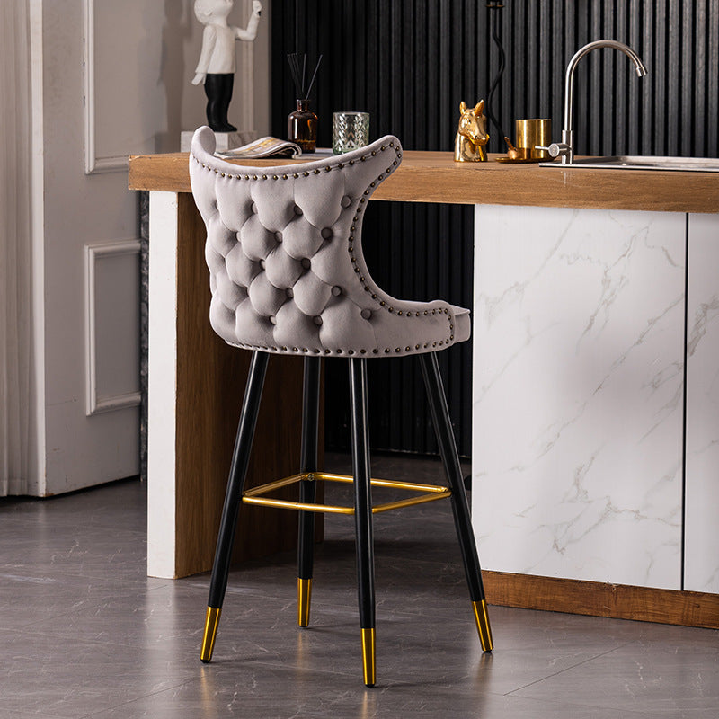 Modern Luxury Synthetic Fabric &amp; Velvet Iron Wingback Nailhead Trim Bar Stool Backrest &amp; Footrest For Kitchen &amp; Bar