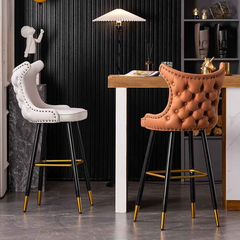 Modern Luxury Synthetic Fabric &amp; Velvet Iron Wingback Nailhead Trim Bar Stool Backrest &amp; Footrest For Kitchen &amp; Bar