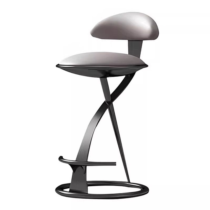 Modern Luxury Microfiber Leather &amp; Stainless Steel Round Bar Stool Backrest &amp; Footrest For Kitchen &amp; Bar