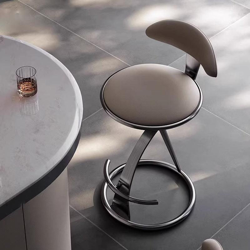 Modern Luxury Microfiber Leather &amp; Stainless Steel Round Bar Stool Backrest &amp; Footrest For Kitchen &amp; Bar