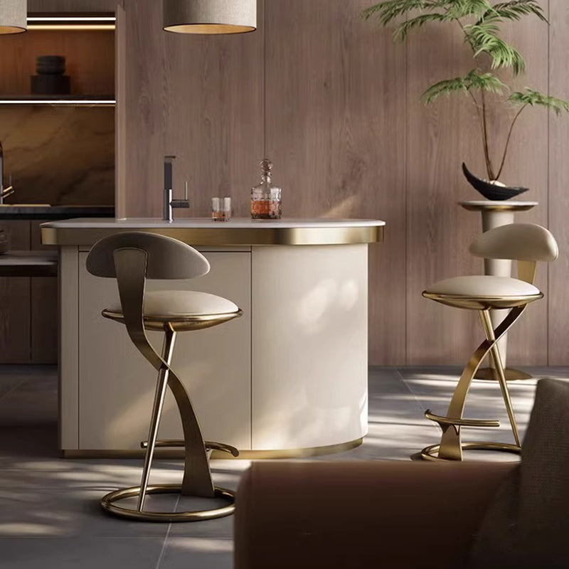 Modern Luxury Microfiber Leather &amp; Stainless Steel Round Bar Stool Backrest &amp; Footrest For Kitchen &amp; Bar
