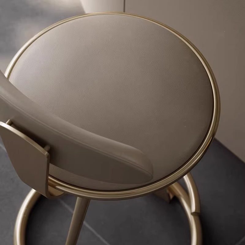 Modern Luxury Microfiber Leather &amp; Stainless Steel Round Bar Stool Backrest &amp; Footrest For Kitchen &amp; Bar