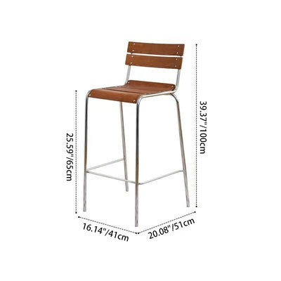 Tabouret de bar carré en bois massif et fer rétro contemporain avec dossier et repose-pieds pour cuisine et comptoir de bar 