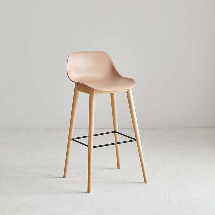Contemporary Nordic PP Beech &amp; Metal Square Bar Stool With Backrest &amp; Footrest For Kitchen &amp; Bar