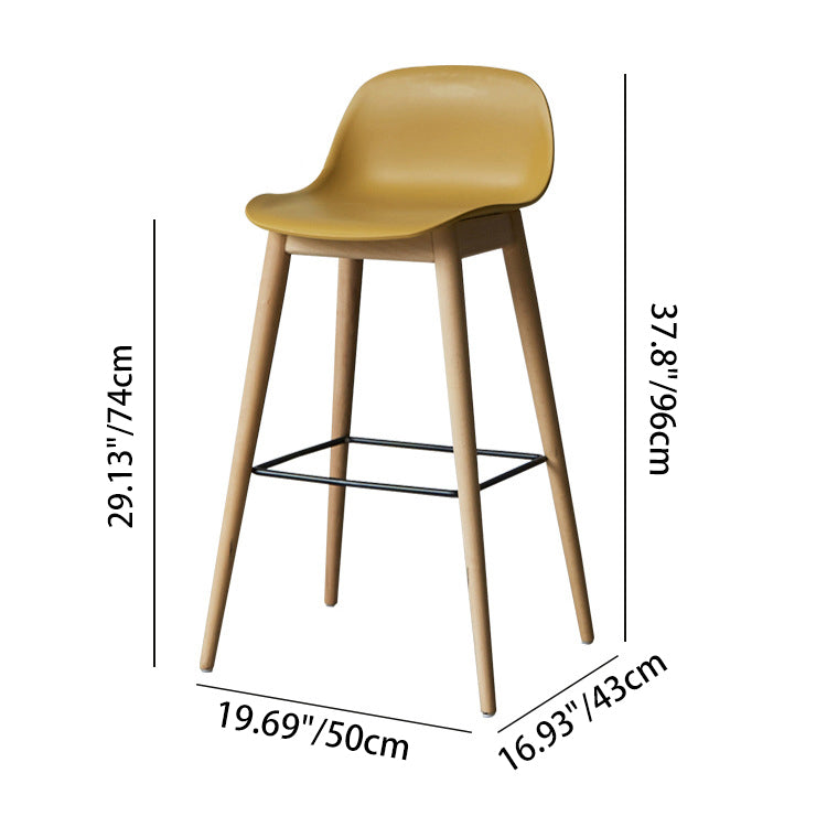 Contemporary Nordic PP Beech &amp; Metal Square Bar Stool With Backrest &amp; Footrest For Kitchen &amp; Bar
