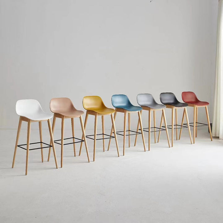 Contemporary Nordic PP Beech &amp; Metal Square Bar Stool With Backrest &amp; Footrest For Kitchen &amp; Bar