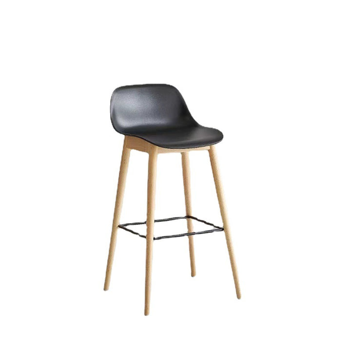 Contemporary Nordic PP Beech &amp; Metal Square Bar Stool With Backrest &amp; Footrest For Kitchen &amp; Bar