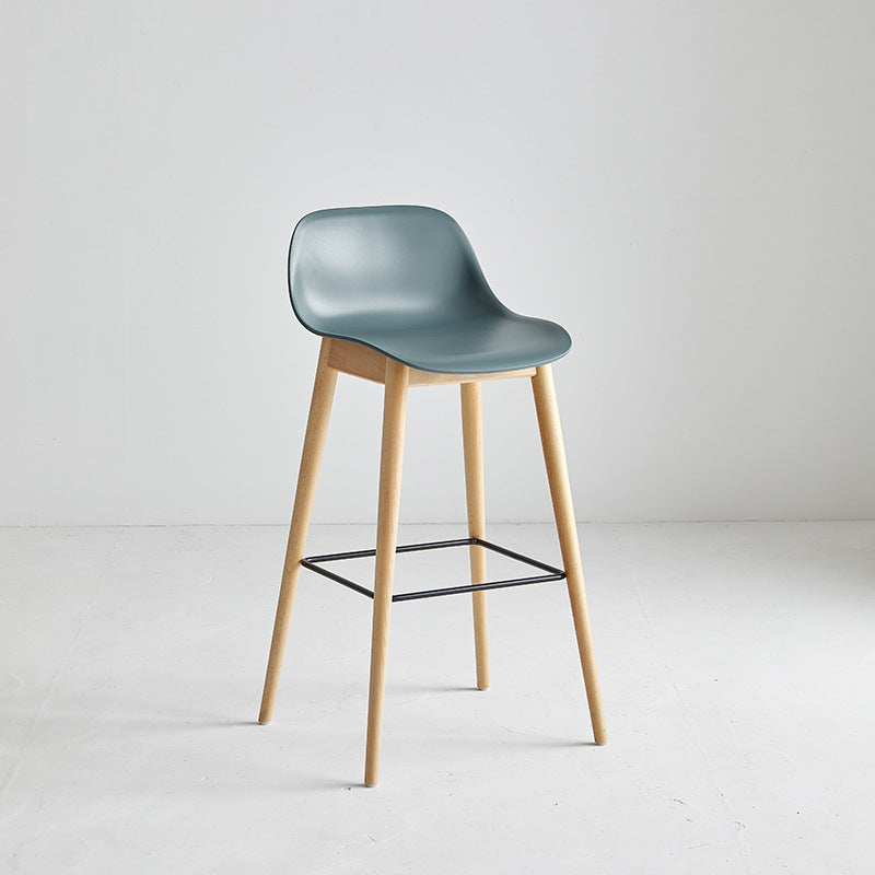 Contemporary Nordic PP Beech &amp; Metal Square Bar Stool With Backrest &amp; Footrest For Kitchen &amp; Bar