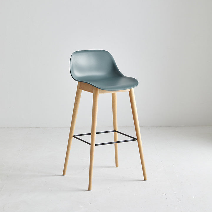 Contemporary Nordic PP Beech &amp; Metal Square Bar Stool With Backrest &amp; Footrest For Kitchen &amp; Bar